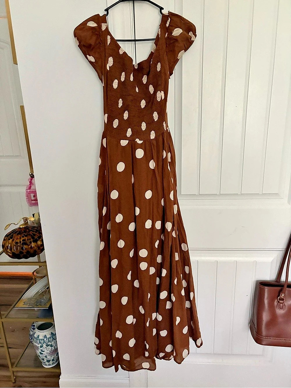 Free people Polka Dot Maxi Dress in Brown & White Size XS Like New